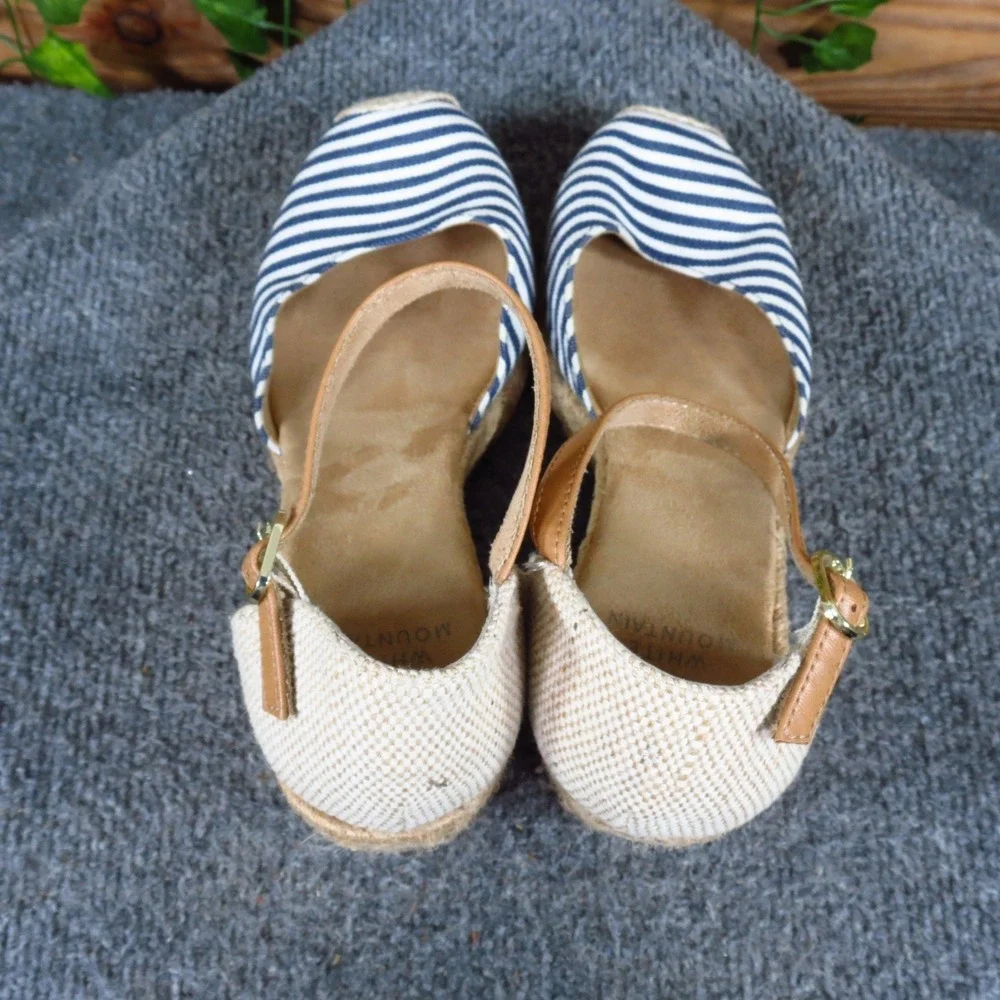 White Mountain Mamba Women Espadrille Wedge Size 7.5 Summer Nautical Blue White